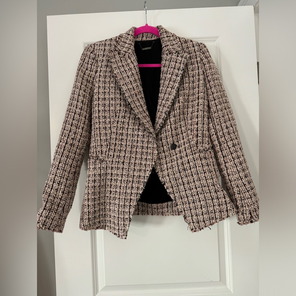 Elie Tahari Jezebel Tweed Frayed Trim Plaid Jacket Size 2 - Picture 5 of 10